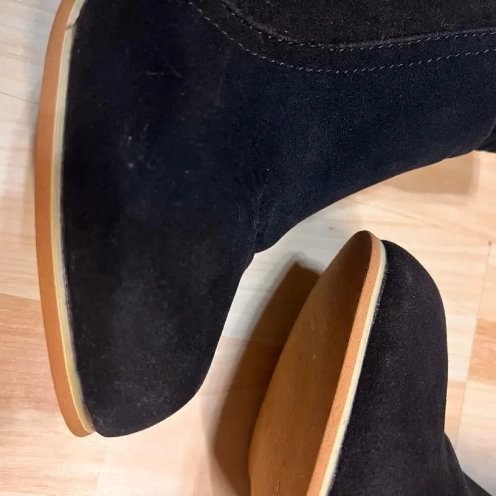 Western Black Suede Ankle Boots Pointed Toe Block Heel Booties Size